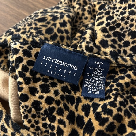 ❤️ Vintage Liz Claiborne Leopard Print Short Sleeve Velour Top S - Picture 5 of 9